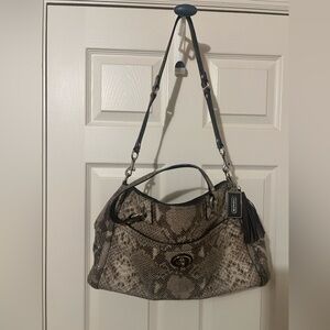 Coach Morgan Python Satchel Shoulder Bag - Black and Tan